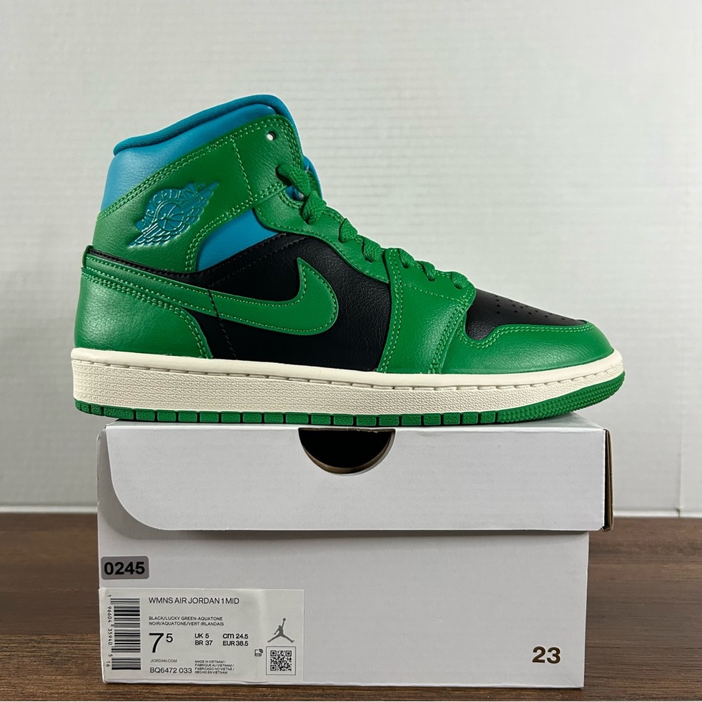 Air Jordan 1 Mid Black/Lucky Green Women's Size 7.5